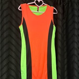 Bold Sleeveless Dress in Neon Orange and Green